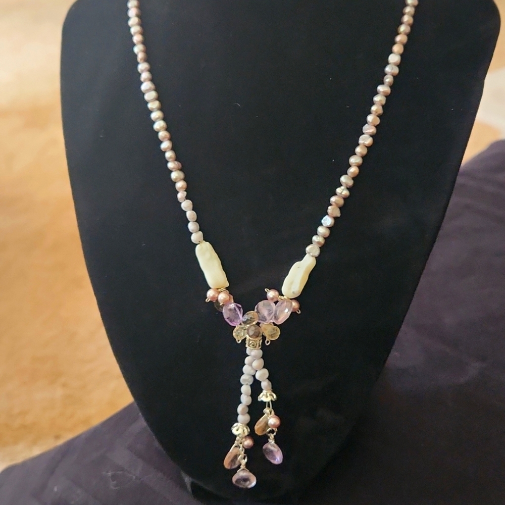 Multicolored Freshwater Pearl and Bead Necklace